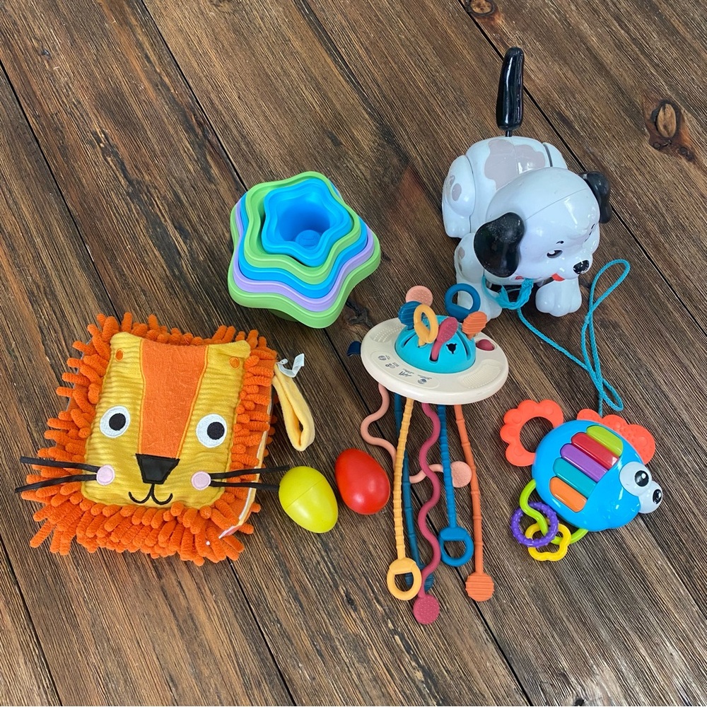 Lot of colorful baby and toddler toys